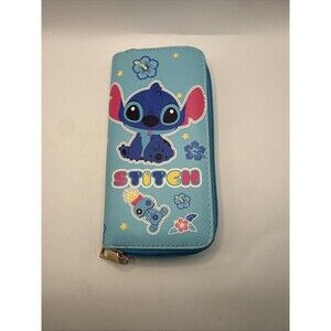 Stitch Wallet Womens One Size Blue Zip Around Floral Tropical Cartoon Print